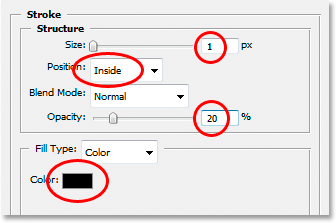 Adobe Photoshop Text Effects: The Stroke options in the Layer Styles dialog box.
