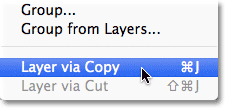 The New Layer via Copy command in Photoshop. Image © 2011 Photoshop Essentials.com.