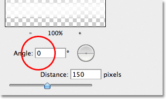 Changing the Angle in the Motion Blur dialog box in Photoshop. Image © 2011 Photoshop Essentials.com.