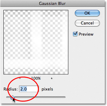 Photoshop Gaussian Blur filter dialog box. Image © 2011 Photoshop Essentials.com.