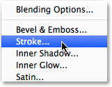 Choosing a Stroke layer style in the Layers panel. 