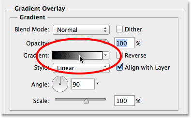 Clicking the gradient preview bar in the Layer Style dialog box. 