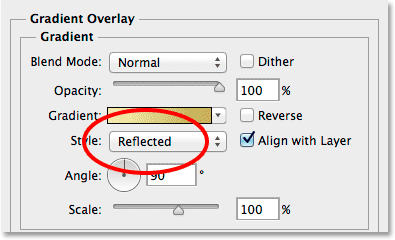 Changing the gradient Style option to Reflected. 