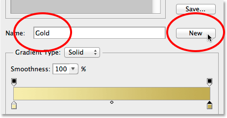 Saving the custom gradient in the Gradient Editor. 