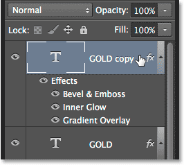 Selecting the top layer in the Layers panel. 