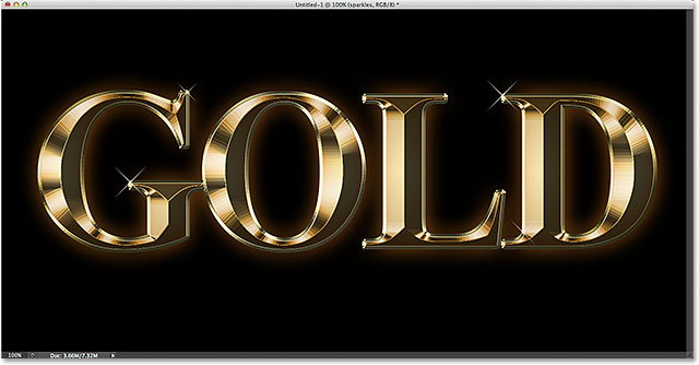 The gold text effect after adding some sparkles. 