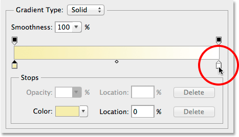 Double-clicking the white color stop in the Gradient Editor. 