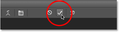 Clicking the checkmark to accept the text in Photoshop. 