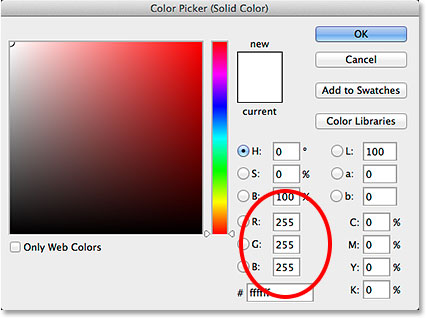 Choosing white from the Color Picker. 