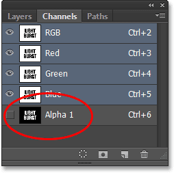 A new Alpha 1 channel appears in the Channels panel. Image © 2013 Photoshop Essentials.com