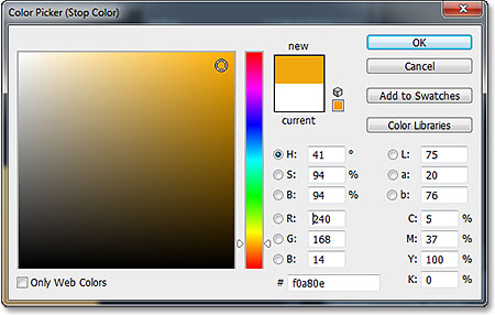 Selecting a second new gradient color from the Color Picker. Image © 2013 Photoshop Essentials.com
