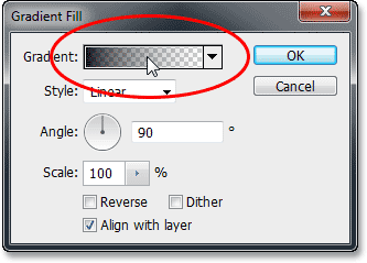 Clicking the gradient preview bar in the Gradient Fill dialog box. Image © 2013 Photoshop Essentials.com