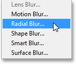 Selecting the Radial Blur filter. Image © 2013 Photoshop Essentials.com