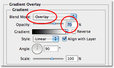 The Gradient Overlay layer style options. Image © 2010 Photoshop Essentials.com.