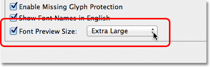 The Font Preview Size option in Photoshop Preferences. Image © 2011 Photoshop Essentials.com