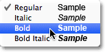 The font style options in the Options Bar. Image © 2011 Photoshop Essentials.com