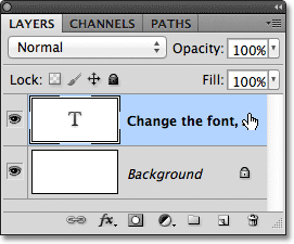 Selecting the Type layer in the Layers panel. Image © 2011 Photoshop Essentials.com