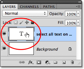 Double-clicking on the Type layer thumbnail in the Layers panel. Image © 2011 Photoshop Essentials.com