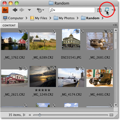The Compact Mode version of Adobe Bridge CS4. Image © 2010 Photoshop Essentials.com.