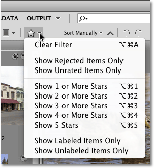 The Filter Items By Rating option in Adobe Bridge CS4. Image © 2010 Photoshop Essentials.com.