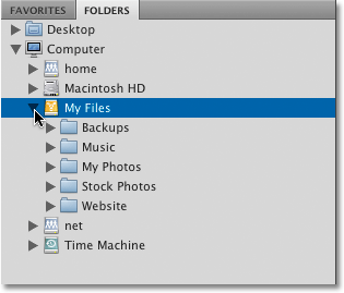 The Folders panel in Adobe Bridge CS4. Image © 2010 Photoshop Essentials.com.