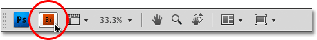 The Launch Bridge icon in the Application Bar in Photoshop CS4. Image © 2010 Photoshop Essentials.com.