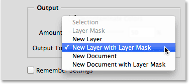 Selection and Layer Mask are no longer available as output options. 