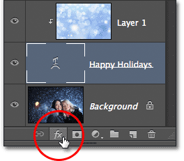 Clicking the Layer Styles icon in the Layers panel in Photoshop. Image © 2012 Photoshop Essentials.com