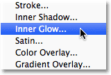 Choosing an Inner Glow layer style. Image © 2012 Photoshop Essentials.com