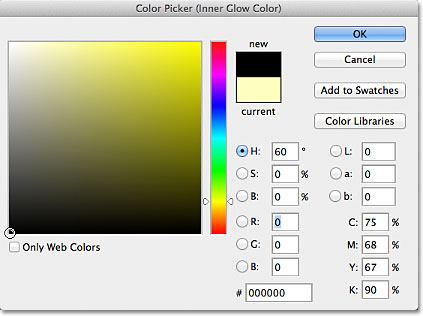 Choosing black from the Color Picker in Photoshop. Image © 2012 Photoshop Essentials.com