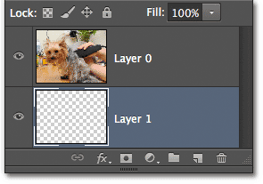 Layer 1 appears below Layer 0 in the Layers panel. Image © 2012 Photoshop Essentials.com