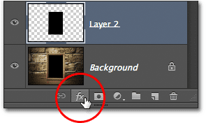 Clicking the Layer Styles icon in the Layers panel in Photoshop. Image © 2012 Photoshop Essentials.com