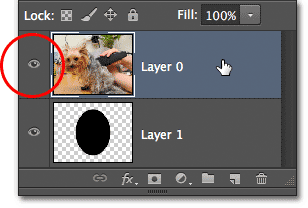 Selecting and turning on Layer 0 in the Layers panel. Image © 2012 Photoshop Essentials.com