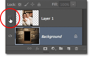 Turning the top layer off in the document. Image © 2012 Photoshop Essentials.com