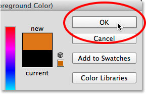 Clicking OK to close out of the Color Picker. 