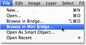 The Browse in Mini Bridge command in Photoshop CS5. Image © 2010 Steve Patterson, Photoshop Essentials.com