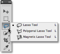 Nested tools in the Tools panel in Photoshop CS5. Image © 2010 Steve Patterson, Photoshop Essentials.com