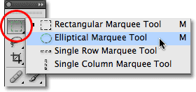 The Elliptical Marquee Tool in Photoshop. Image © 2009 Photoshop Essentials.com