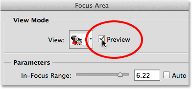 Turning the Preview option off in the Focus Area dialog box. 
