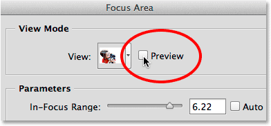 Turning the Preview option off in the Focus Area dialog box. 