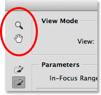 The Zoom Tool and Hand Tool in the Focus Area dialog box. 