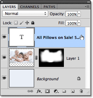 The Type layer is selected in the Layers panel. Image © 2011 Photoshop Essentials.com