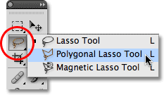 The Lasso, Polygonal Lasso and Magnetic Lasso Tools in Photoshop. Image © 2009 Photoshop Essentials.com