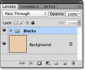 The blocks layers are now inside a layer group named Blocks. Image © 2011 Photoshop Essentials.com