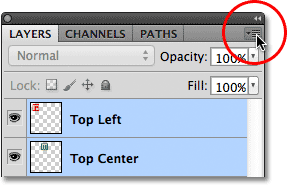 The Layers panel menu icon in Photoshop. Image © 2011 Photoshop Essentials.com