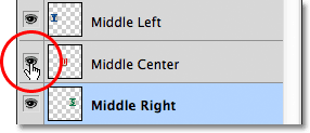 Turning on the Middle Center layer in the document. Image © 2011 Photoshop Essentials.com