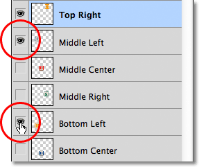 Turning on the Middle Left and Bottom Left layers. Image © 2011 Photoshop Essentials.com