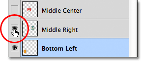 Clicking on the visibility icon for the Middle Right layer. Image © 2011 Photoshop Essentials.com