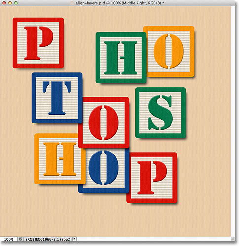 Wooden blocks inside a Photoshop document. Image © 2011 Photoshop Essentials.com