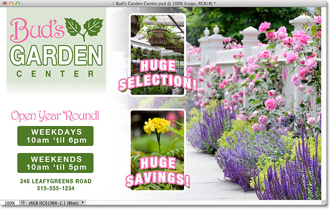 Buds Garden Center Photoshop mockup. Image © 2011 Photoshop Essentials.com